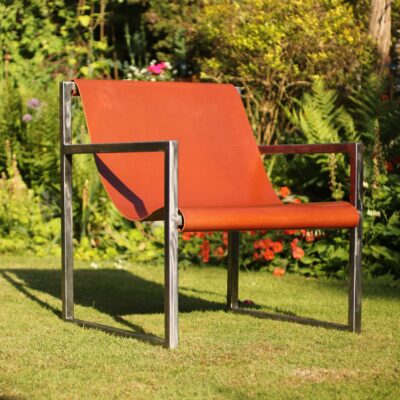 Leather Chair - Mild steel and reign back leather - 1m^3 - by William Stephens