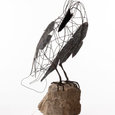 Raven - Wire and sheet metal sculpture - 90cm tall - by Deborah Hochreutener