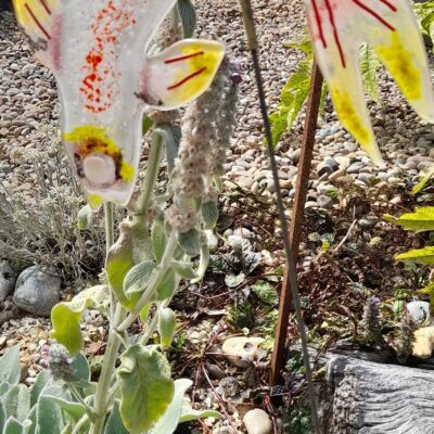 Koi carp on metal rod - Fused glass - 1 metre - by Chris George
