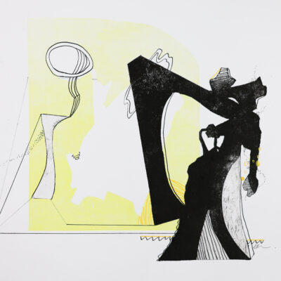 Liminal V - Unique intaglio and relief print with ink and watercolour drawing on paper - 50x30 - by Clare Blatchford-Hanna