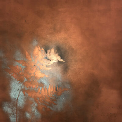 Ferns - copper paint - 30 x 30 inches - by Clare Pretorius