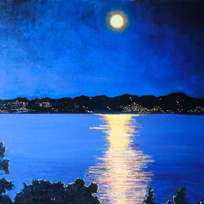 Full Moon Oslosfjord - Oil - 84 x 64 cm - by Ghislaine Davis