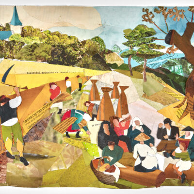 TRANSCRIPTION:  BRUEGEL THE YOUNGER SUMMER: THE HARVEST  2021 - Collage on paper - 23 x 31.5 cm - by Henrietta Smith