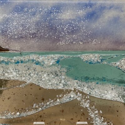 Bubbling beach - Fused glass panel - 30cms by 30cms - by Pippa Ford