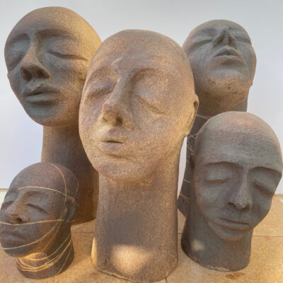 Heads - Stoneware and iron oxide - 38cm - by Christine Burgess
