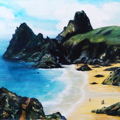 Kynance cove - Acrylic paint - 70cm x50cm - by Mandy Coupar