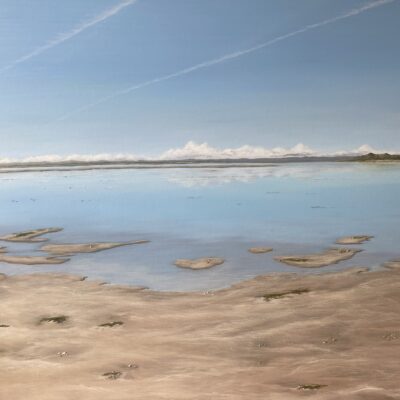 Incoming Tide With Vapour Trails - Oil on canvas - 1m x 1.2m - by Sheila Threadgill