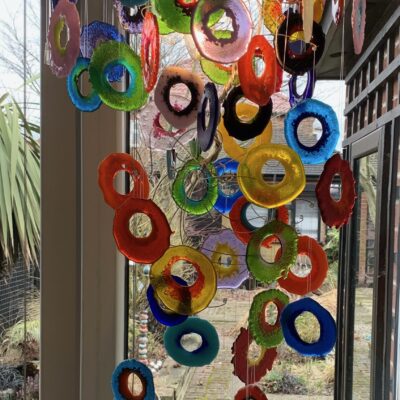 Multi coloured just for the joy - Fused glass with stainless steel wire - 50cm x 1 m - by Karen Ongley-Snook