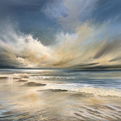 Ember beneath the waves - Acrylic & Mixed-media - 24”x18” - by Gaye Clear