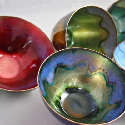 Bowls 2 - Enamel on copper - Various - by Lesley Talbot