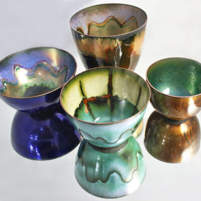 Bowls 1 - Enamel on copper - various - by Lesley Talbot