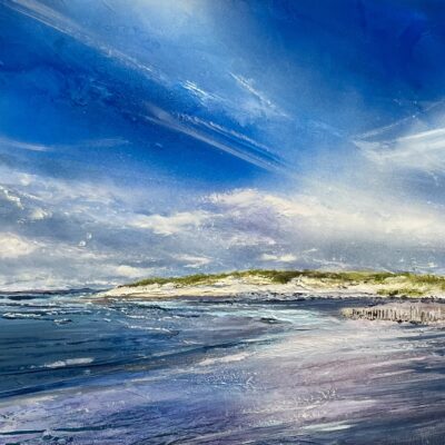Summer East head , west wittering - oil on canvas - 60x130cm - by Shazia Mahmood