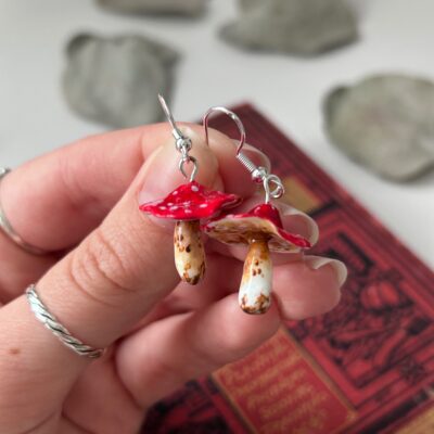 Fly Agaric Mushroom Dangle/Drop Earrings - Foam Clay, Acrylic Paint and Resin - Roughly 2cm - They all vary - by Jessica White