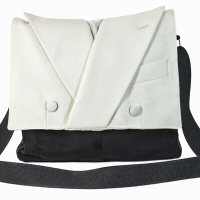 Dinner Jacket Messenger Bag - Gents dinner jacket and trousers lined with satin - 30cm x 30cm - by Jackie Lowe