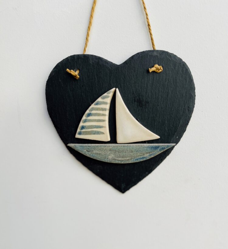 Boat on slate - slate and stoneware ceramics