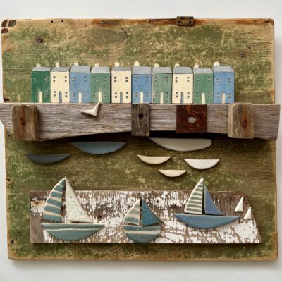 Harbour - Mixed media - 50x50cm - by Janet Guest