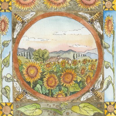 Bring Me Sunshine - Gold-leaf, watercolour - 12x12cm - by Jo Flatt