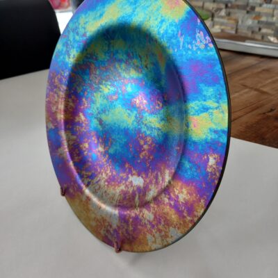 Irridescent plate - Fused glass - 29cm diameter - by Kate Mercy