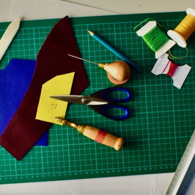 Tools of the trade - Japanese screw punch, awl, threads etc - Mixed - by Lynne Friel