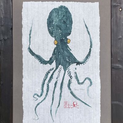 Common Octopus - Acrylic on Rice Paper. - 44cm x 56cm - by Mark Maidment