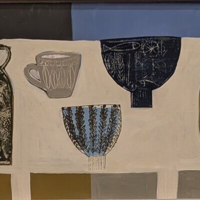 Table Top - Acrylic  on canvas, mono and screen print. - 70cm  x 38 - by Susie Quinlan