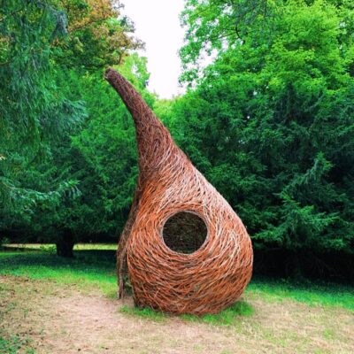 Waddesdon Pod - willow and hazel - 4.5m x 2.5m - by Rebecca Ford