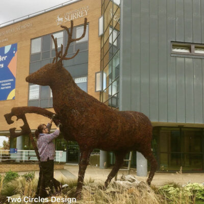 Rik Surrey Stag - steel and wire - 5m x 5m - by Rebecca Ford
