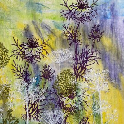 Nigella - Mixed media textile - Approx 70x90cm - by Ros Woodhead