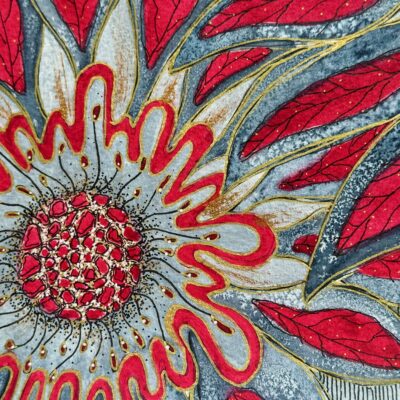 Scarlet Fantasy - Mixed Media - 30 x 22 cms - by Sandra Hawkins