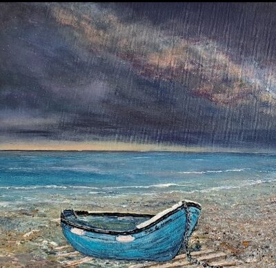 A boat under a billion stars - Acrylic - 31.5 inch x 12inch - by Lorraine Westwood