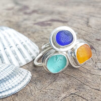 Seaglass stacking rings - Recycled 925 sterling silver & seaglass - Assorted - by Tia Rolfe
