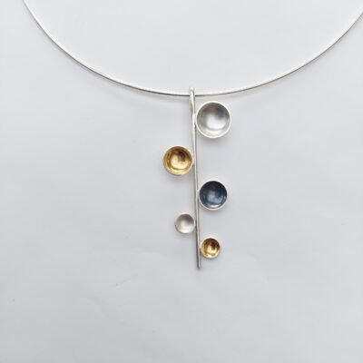 Five dome pendant - Sterling Silver with gold - 7cm - by Sylvia Tomkinson