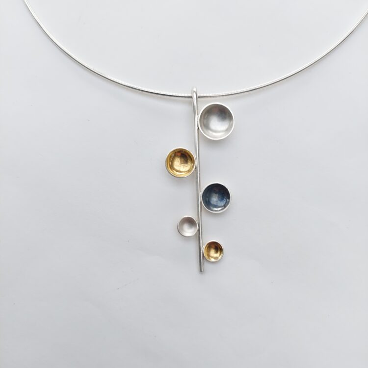 Five dome pendant - Sterling Silver with gold