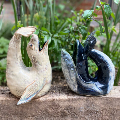 gluggle jugs - ceramics - 25cm by 15cm - by Fae Crowley