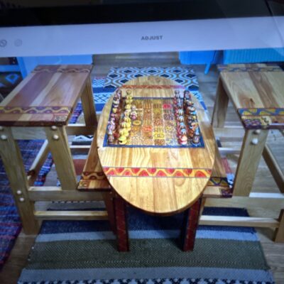 Sarahmaclaughlin3 - Acrylic on wood - Table is 89 cm by 40 cm by 36 cm plus 2 stools/chess pieces and box. - by Sarah MacLaughlin