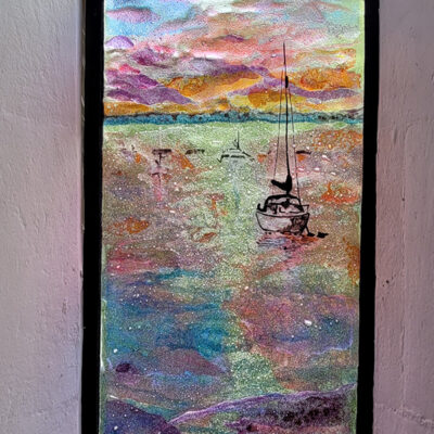 Langstone Chapel - Stained Glass Window - Fused and handpainted glass - 26 x 90 cm - by Jan Simpson