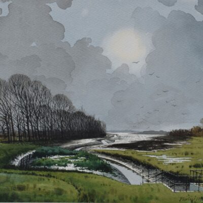 January, Easton Rife, Medmerry Reserve - Watercolour - 420mm x 297mm - by Philip Hood