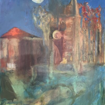 Under tower and balcony... - oil on canvas - 100 x 80 cms - by Sarah Lloyd