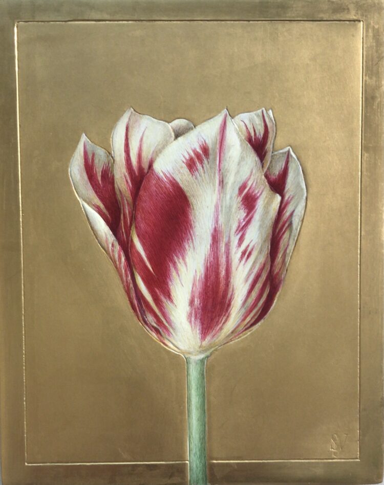 Tulip - 24ct gold leaf & egg tempera on oak