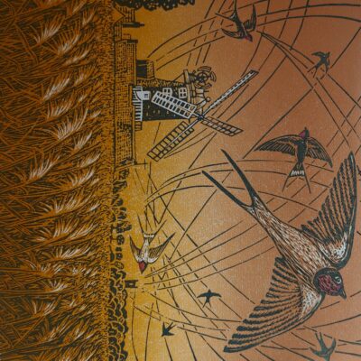 Swallows - linocut - 19x19cm - by Jeremy Williams