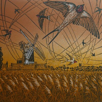 Swallows - linocut - 19x19cm - by Jeremy Williams