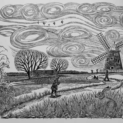 Up on the Hill - Linocut - A2 - by Jeremy Williams